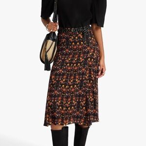 NWT ISABEL MARANT Prielle Black Floral Print Midi Skirt - Size 2